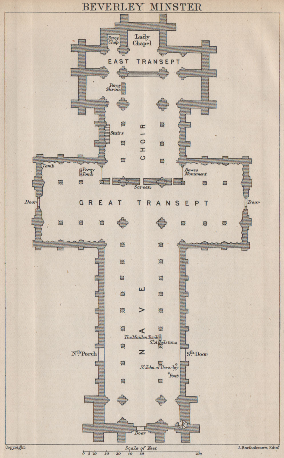 BEVERLEY MINSTER ground plan. Yorkshire. Cathedral. BARTHOLOMEW 1893 old map